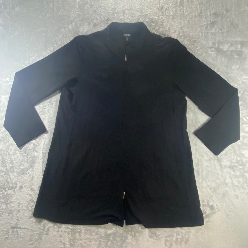EILEEN FISHER Zip Front Jacket Womens XL Black Longline Mock Neck Capsule Chic